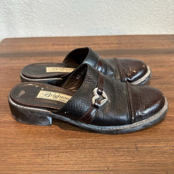 Brighton Kelsey Black/Brown Leather Slip On Mules Size 7N - Picture 2 of 8